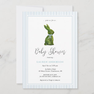 Invitation Lapin topiaire pour garçon Baby Shower Bleu
