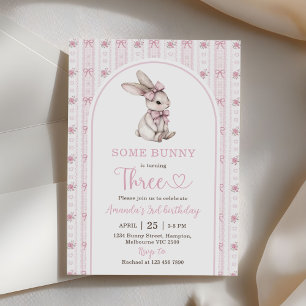 Invitation Lapin vintage avec noeud rose 3ème anniversaire