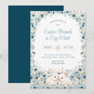 Invitation Lapins aux fleurs sauvages à l'aquarelle Brunch du