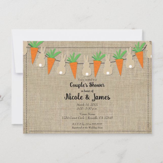 Invitation Lapins & Carottes Mariage de Pâques pour couples  (Devant)