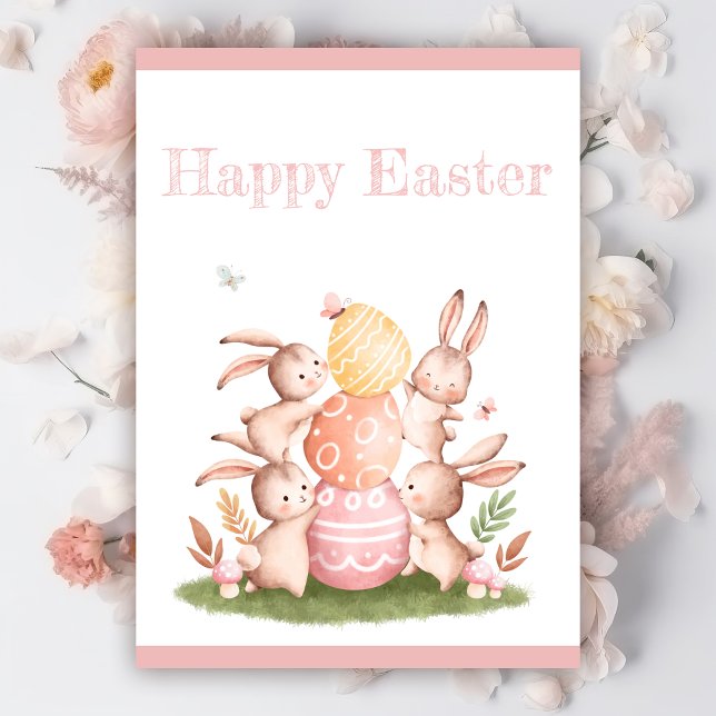 Invitation Lapins de Pâques mignons aquarelle avec des œufs  (Créateur téléchargé)