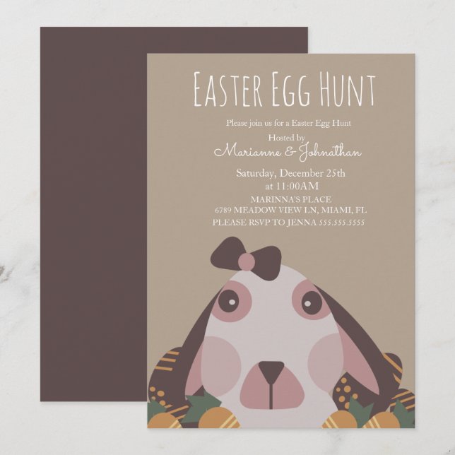 Invitation Lapins de Pâques Œufs de Chocolat Chasse aux Œufs (Devant / Derrière)