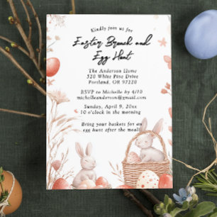 Invitation lapins floraux et brunch de Pâques et chasse aux o