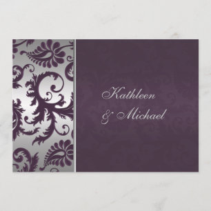 Invitation Lapis Purple et Silver Mariage damassé
