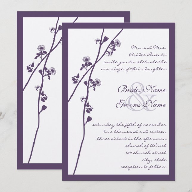 Invitation Lapis Purple Fleur Wild Branche Mariage Invite (Devant / Derrière)