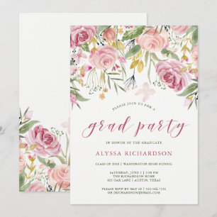 Invitation L'aquarelle fleurit rose et fête de remise des