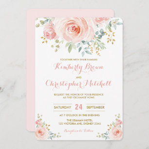 Invitation L'aquarelle molle rougissent noce florale rose