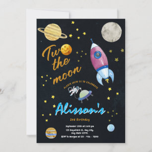 Invitation L'aquarelle spatiale de la Lune Anniversaire