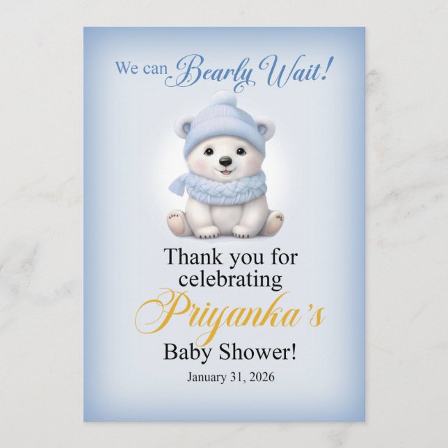 Invitation LAQUITA polar bear Baby Shower sign for Priyanka (Devant)