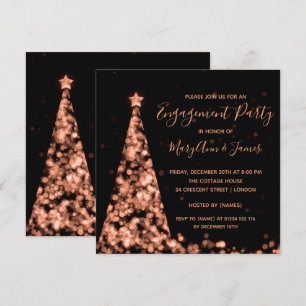 Invitation L'arbre de Noël rose d'or allume la partie de