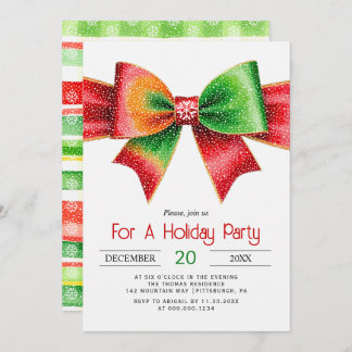 Invitation Large red and green bow christmas holiday party