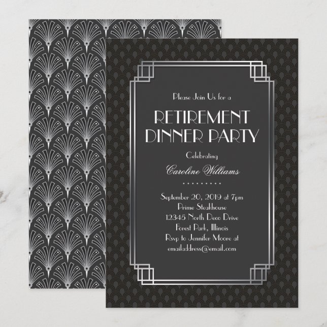 Invitation L'argent évente la partie de retraite d'art déco (Devant / Derrière)