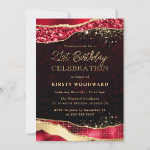 Invitation Larmes de Glam Pailletées Rouge et Or pour 21e Ann