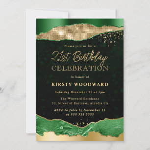 Invitation Larmes de glam vert et or Fête d'anniversaire