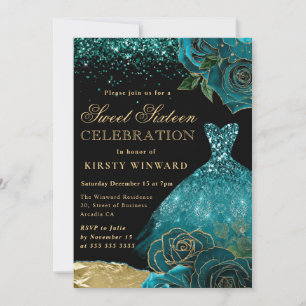 Invitation Larmes de glamour pailletées rouge et or pour la S