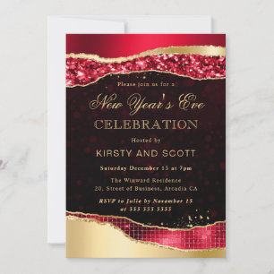 Invitation Larmes de glamour rouge et or Nouvel An