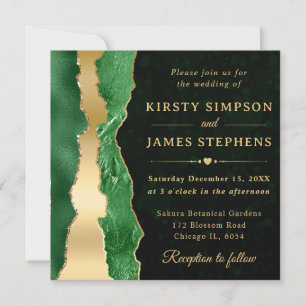 Invitation Larmes de glamour vert et or Bokeh de mariage