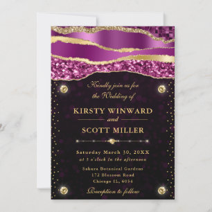 Invitation Larmes de glamour violet et or Bokeh Mariage