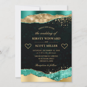 Invitation Larmes de mariage glamour paillettes sarcelle et o