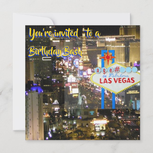 Invitation Las Vegas Birthday Bash tout âge sur le panneau d' (Devant)