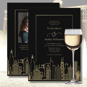 Invitation Las Vegas Black Gold Mariage élégant Code QR Photo