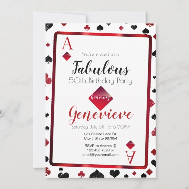 Invitation Las Vegas Casino 50 et Fabulous Birthday (Devant)