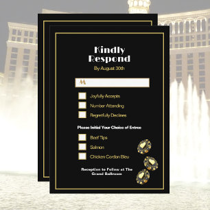 Invitation Las Vegas Casino Black and Gold Dinner Choice RSVP
