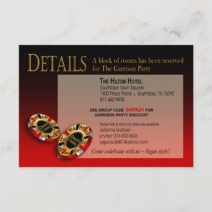 Invitation Las Vegas Casino Party Détails   or noir rouge