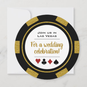 Invitation Las Vegas Casino Poker Chip Mariage noir et or