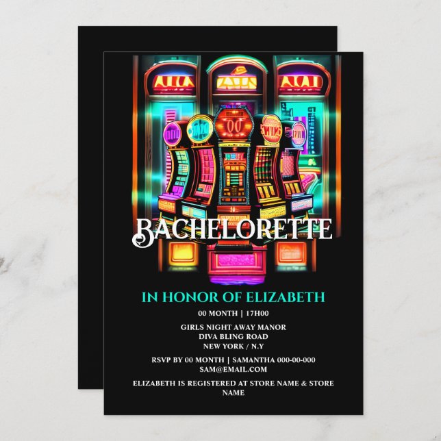 Invitation Las Vegas Casino slots bachelorette filles week-en (Devant / Derrière)