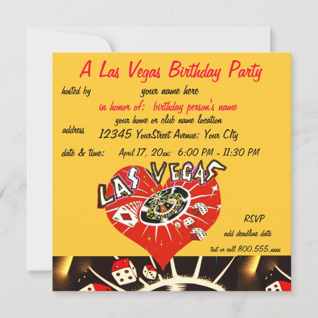 Invitation Las Vegas Casino Thème Anniversaire (Devant)