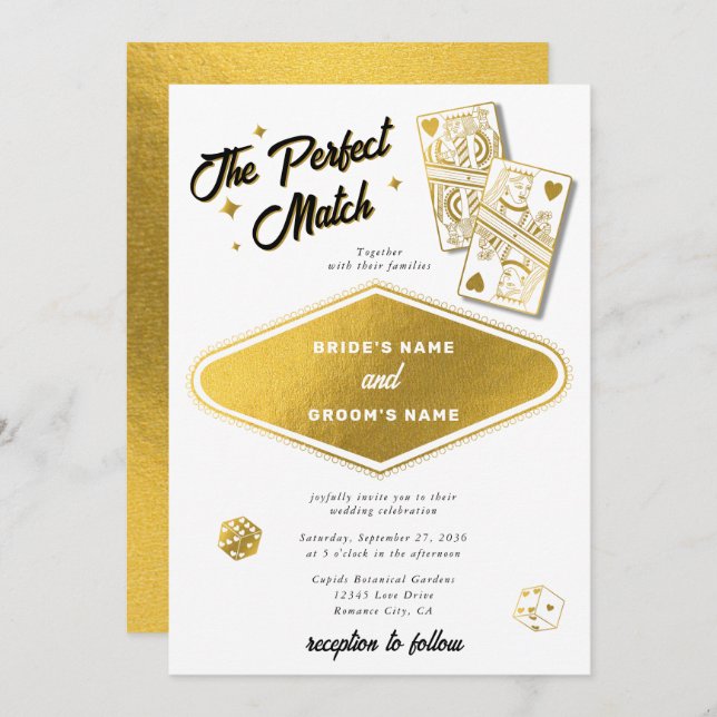 Invitation Las Vegas Destination Parfait Match Mariage Gold (Devant / Derrière)