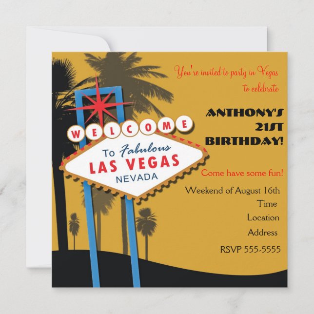 Invitation Las Vegas Golden Color Anniversaire de fête Invita (Devant)