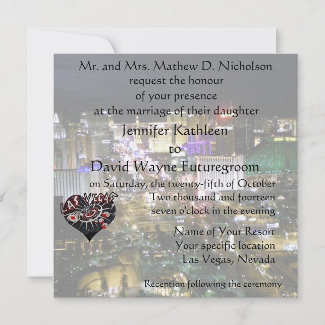 Invitation Las Vegas Mariage and Réception Casino Heart (Devant)
