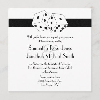 Invitation Las Vegas Mariage Dice thème blanc et noir