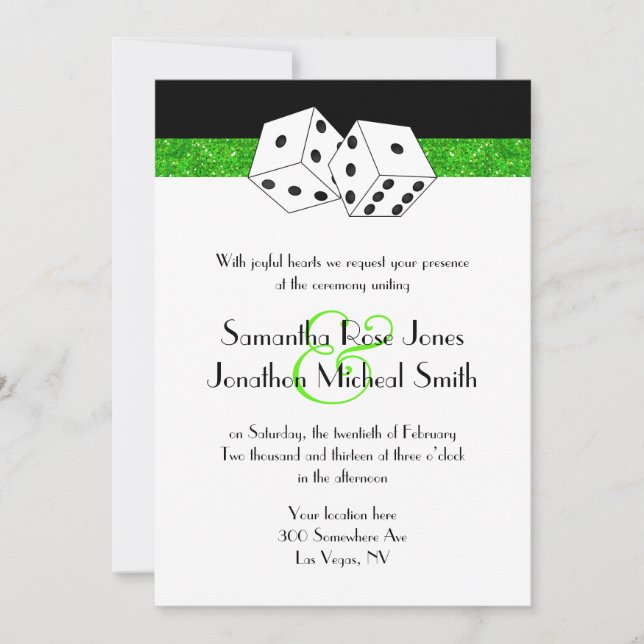 Invitation Las Vegas Mariage Dice Thème Green Faux Parties sc (Devant)