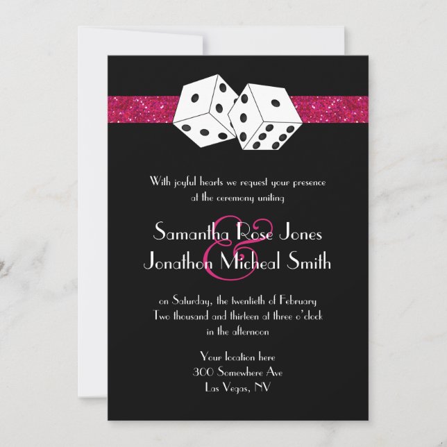 Invitation Las Vegas Mariage Dice Thème Hot rose Faux Parties (Devant)