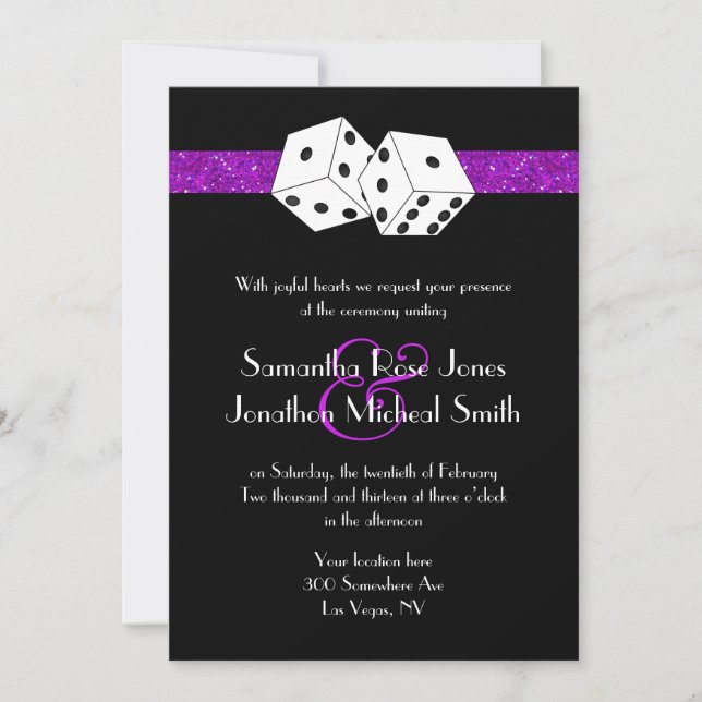 Invitation Las Vegas Mariage Dice Thème Purple Faux Parties s (Devant)
