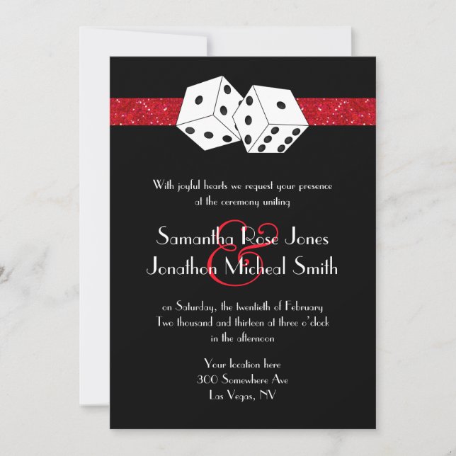 Invitation Las Vegas Mariage Dice Thème Ruby Red Faux Parties (Devant)