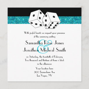 Invitation Las Vegas Mariage Dice Thème Turquoise Blu Faux Pa