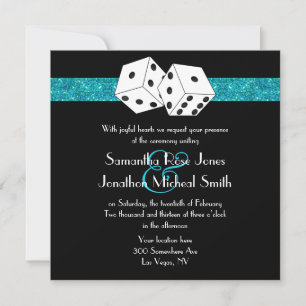 Invitation Las Vegas Mariage Dice Thème Turquoise Blu Faux Pa