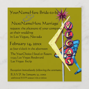 Invitation Las Vegas Mariage et réception Olive Green