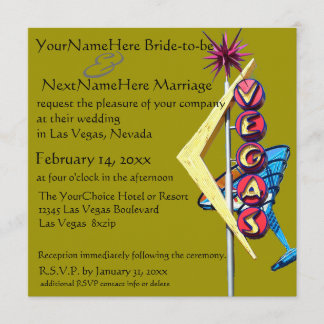 Invitation Las Vegas Mariage et réception Olive Green