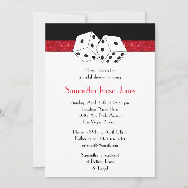 Invitation Las Vegas Mariage Fête des mariées Red Dice Thème (Devant)