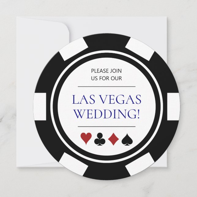 Invitation Las Vegas Mariage Poker Chip bleu blanc (Devant)