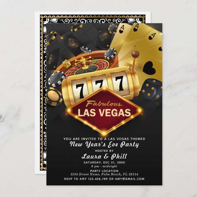 Invitation Las Vegas Soirée du Nouvel An à thème (Devant / Derrière)