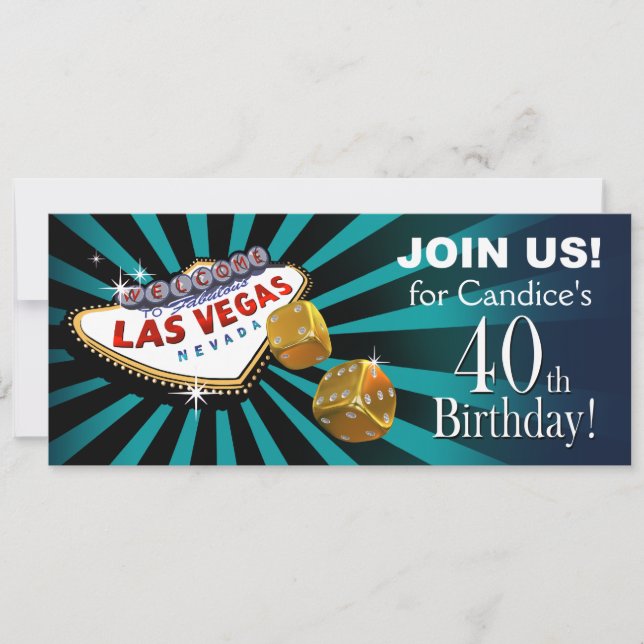 Invitation Las Vegas Starburst 40e anniversaire sarcelle or n (Devant)