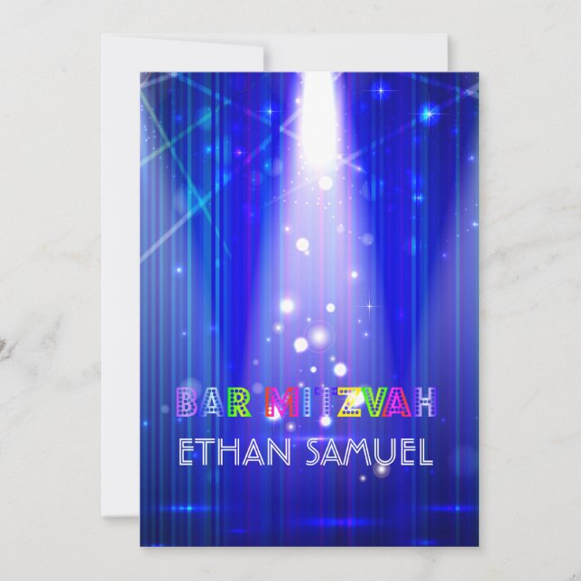Invitation Laser PixDezines / néon lumières bar mitzvah (Devant)