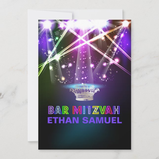 Invitation Laser PixDezines / néon lumières bar mitzvah (Devant)