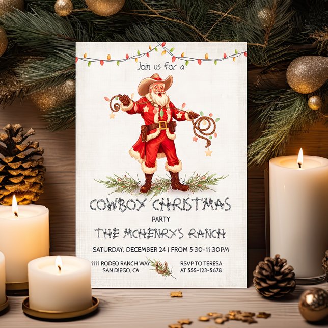Invitation Lasso de Noël de Cowboy Père Noël (Créateur téléchargé)